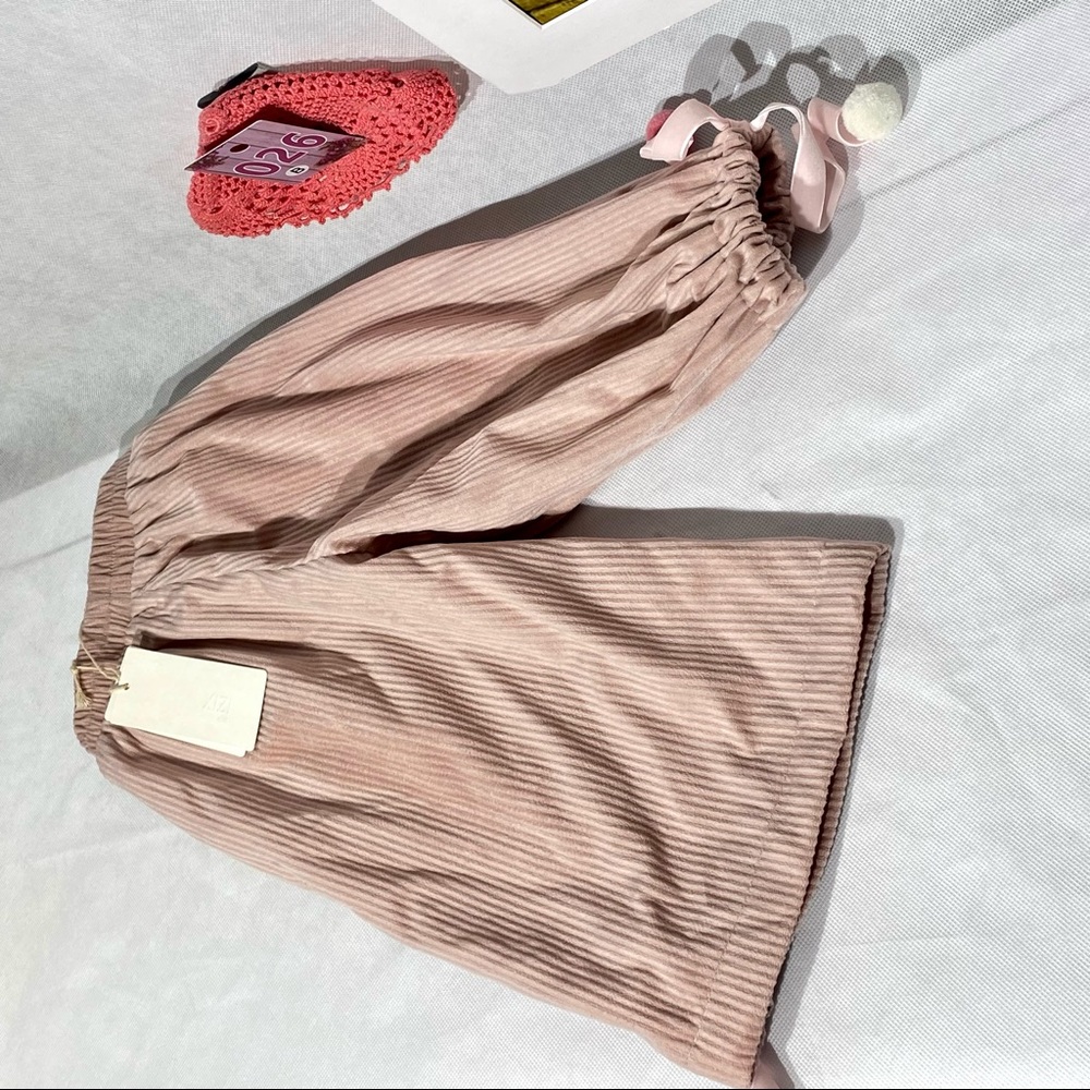 Xizi Kids NWT Soft Pale Pink Lined Corduroy Pants with Pom-pom Ties - Picture 9 of 15